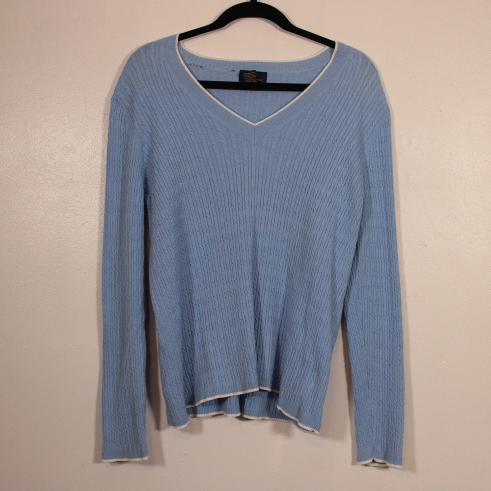 Brooks Brothers 346 Sky Blue Cashmere Blend Cable Knit Sweater Women's Large